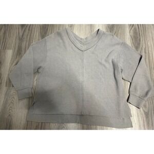 Aerie Womens Gray Waffle Knit V-Neck Oversized Pullover Sweatshirt Size M